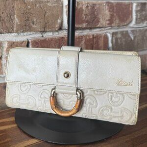 Gucci White Bamboo Leather Wallet